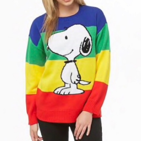 Peanuts Sweaters Guc Peanuts Snoopy Rainbow Knit Sweater Sz M